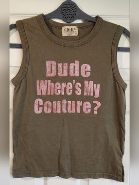 Olive Tank Top with Pink Glitter Text - Juicy Couture